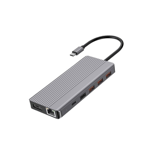 [P131HBCGY] Powerology 13-in-1 Dual HDMI & DisplayPort USB-C HUB Ethernet - Gray