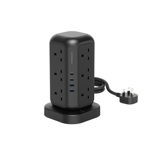 [PWCUQC013-BK] Powerology 12 Socket Multi-Port Tower Hub Extension