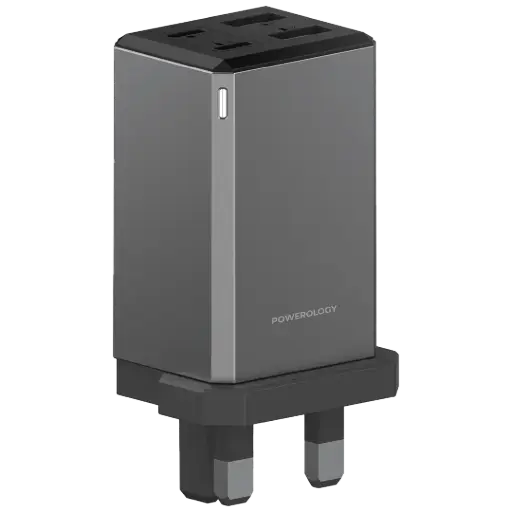 [PWCUQC063GR]  محول سفر باورولوجي 65W GaN بمقبس المملكة المتحدة - رمادي