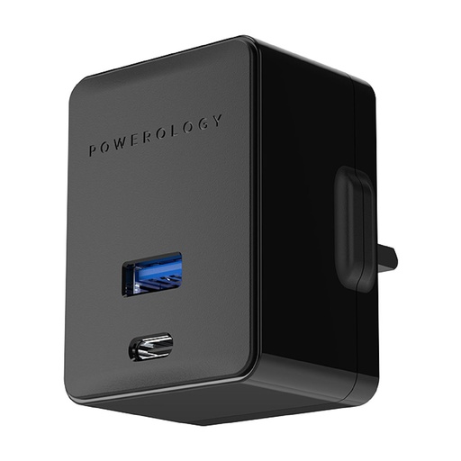 [P36PDQCUKBK] Powerology Dual Port Ultra-Quick PD Charger 36W - Black
