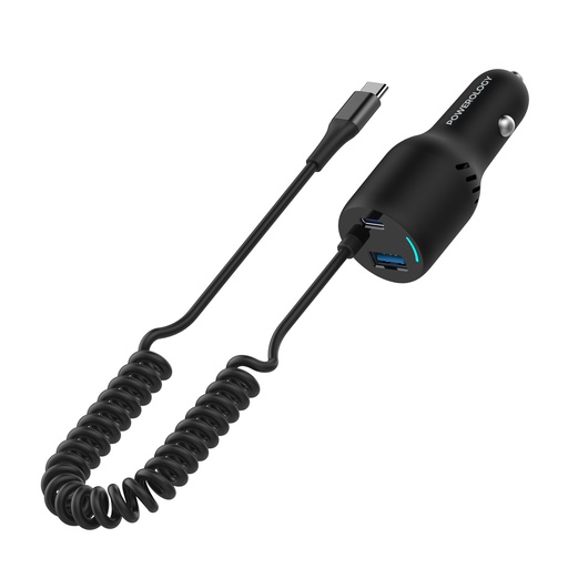 [PCCSR015] Powerology PD45W+QC18W+Type CCable 35W LED Dual Ports Car Charger With Coiled Cable -Black