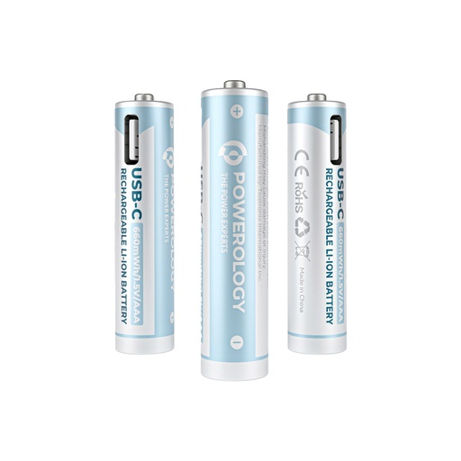 [PAAAV2RBT] Powerology 1.5V Type-c Rechargeable Lithium-ion Battery AAA Battery 660mWh 4pcs per Pac	