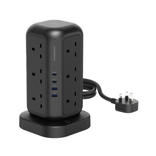 [PWCUQC025BK] Powerology 12 AC Sockets GaN Tower Hub - Black