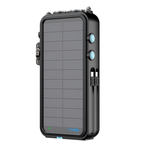 [PPBCHA49] Powerology 16000mAh Solar Power Bank
 with FM Radio Speaker and Lights - Black