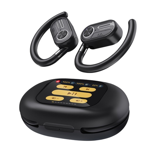 [PWLAU008] Powerology ENC TWS Air Conduction Earbuds and Charging Case with Display 40mAh8 - Black