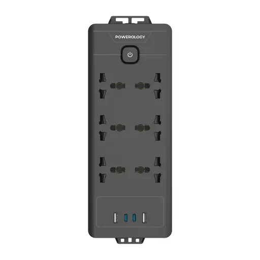 [PWCUQC034] Powerology 6AC 2500W Power Strip - Black
