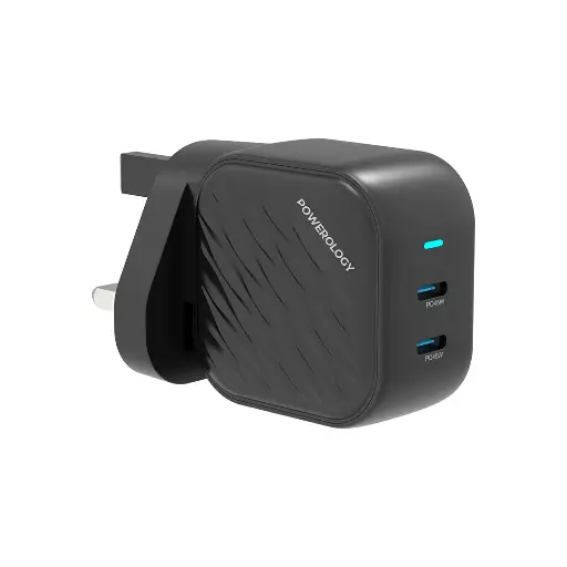 [PWCUQC035] Powerology Gan Dual USB-C Wall Charger - Black