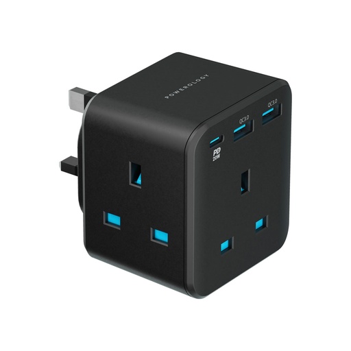 [PWCUQC003] Powerology 3-Outlet Wall Socket with Fast Charging USB