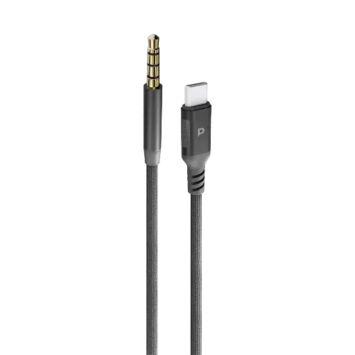 [PCAB023GY] Powerology Power Sync Weave USB-C To 3.5mm Audio 1.2m Cable - Gray