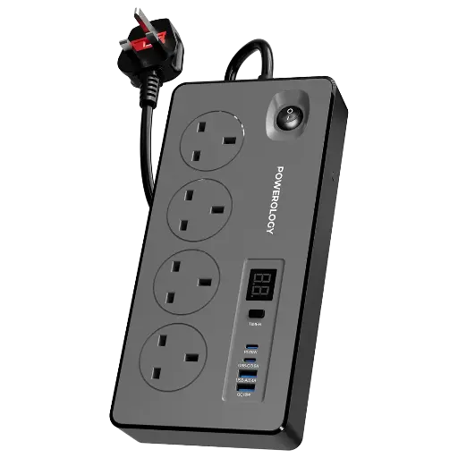 [PWCUQC045BK] Powerology 4AC 2990W Power Strip - Black