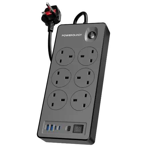 [PWCUQC046BK] Powerology 6AC 2990W Power Strip PD 20W - Black