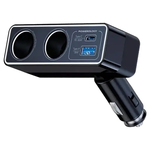 [PWX341BK] Powerology Brio 54W Multi-Port Car Charger - Black
