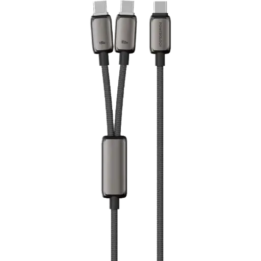 [PWDC100DGY] Powerology Zinco Series 2-In-1 Dual USB-C Cable - Dark Gray