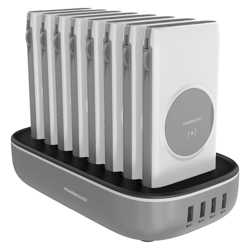 Powerology 8 in 1 Power Bank Station with Built-In Lightning and Type-C Cable