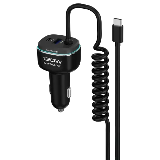 [PCCSR026BKGY] Powerology 120W Fast Car Charger - Black/Grey