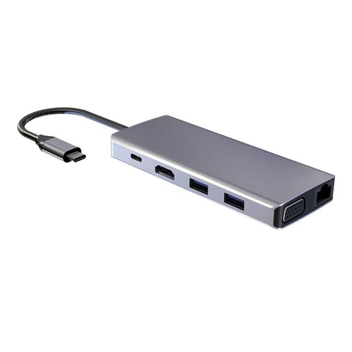 [P11CHBGY] Powerology 11 in 1 USB-C VGA, Ethernet and HDMI Hub
