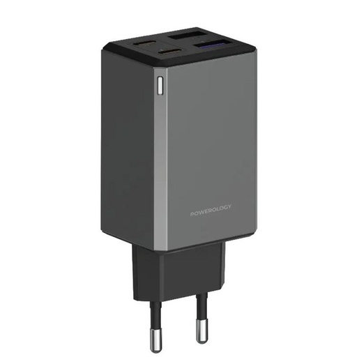 [PWCUQC064GR] Powerology PD 65W GaN Multi-Port Travel Adapter - Gray