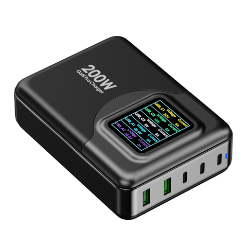 [PW3PD2Q-BK] Powerology 200W Total Output GaN Charging Terminal with LED and Voltage Display
